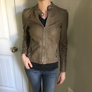 Express Taupe Faux Leather Moto Jacket